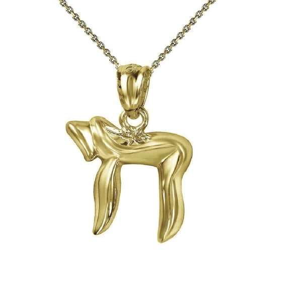 925 Sterling Silver Yellow Gold Plated 1mm Cable Chain Necklace w/ Chai Symbol Pendant Charm