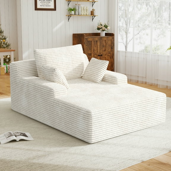 Daluvenix 51 Inch Chaise Lounge Chair Indoor Oversized Corduroy Upholstered Boneless Sofa Bed Deep Seat Sleeper Couch Reading Chairs Cloud Sofas Couches for Living Room