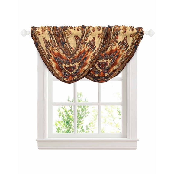 Waterfall Valances for Windows, Bohemian Flower Kitchen Sheer Valance Curtains, Boho Tribal Colorful Distressed Printed Rod Pocket Elegant Swag Valances for Living Room Bedroom, 47.2"x38.5", 2 Panel