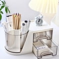 thumbnail image 3 of Desk Organizer with Rotating Pencil Pen Holder and 2 Small Drawers, Desk Caddy for Office Workspace Organization and Storage (White), 3 of 6