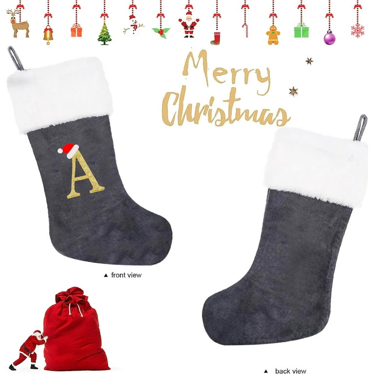 Eoocan 20 Inches Monogram Christmas Stockings Blue Velvet