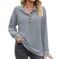 thumbnail image 2 of Pimfylm Women's Long Sleeve Shirts 2025 Fall Henley Dressy Loose Casual Tops Trendy Blouses Cute T-Shirts Outfits Clothes Grey, XL, 2 of 7