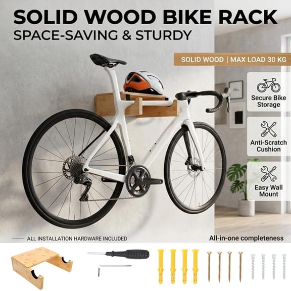 Tmwefusc Wood Bicycle Wall Mount Multifunctional Bike Wall Mount Space Saving Bike Hanger Easy to Install Bicycle Hanger for Garage Living Room