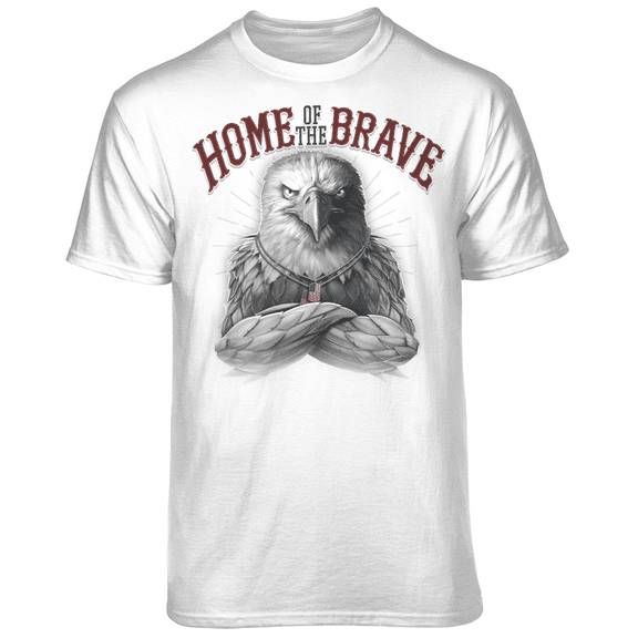 Teelocity Men's Tough American Eagle with Flag Dog tags "Homer of the Brave" White Relaxed Fit Short Sleeve Graphic T-Shirt