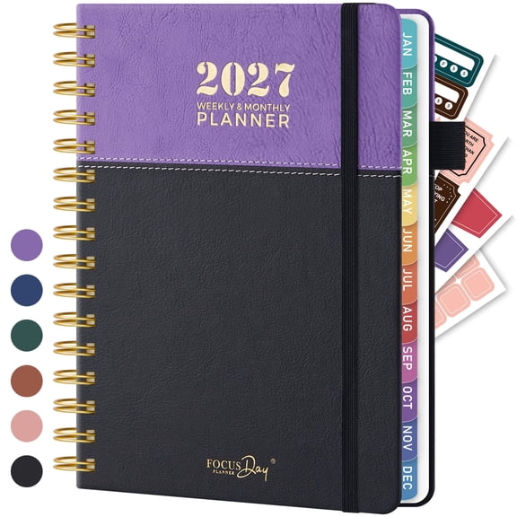 ROBCURSE 2027 Weekly and Monthly Planner/Calendar, Jan 2027 - Dec 2027, with To-Do List, Monthly Tabs, 4 Stickers, PU Leather Cover, 5.6" x 8.3", Hardcover Organizer Book for School Office Home