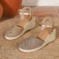 thumbnail image 5 of Pandaie Platform Wedge Sandals for Women Arch Support Knit Slip on Espadrille Breathable Ankle Strap Summer Beach Casual Shoes Brown Size 6, 5 of 7
