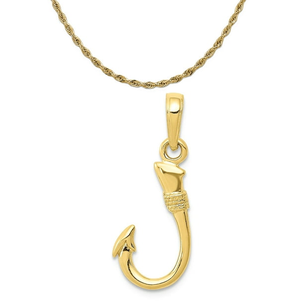 Carat in Karats 10K Yellow Gold 3D Fish Hook Pendant (23 mm x 10 mm