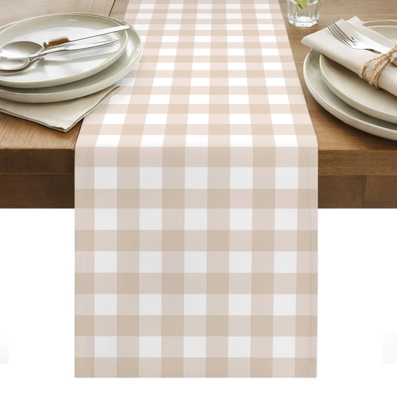 Farmhouse Plaid Table Runner Cream Classic Buffalo Check Rustic Tablerunners 13 x 70 Inch, Table Decorations Tabletop Scarf for Summer Gathering Holiday Farmhouse Kitchen Dining Decor