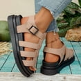 thumbnail image 4 of Rokment Women's Platform Gladiator Sandals Retro Roman Buckles Leather Fisherman Chunky Dress Flats Comfortable Walking Summer Shoes Beach Beige Size 6, 4 of 7