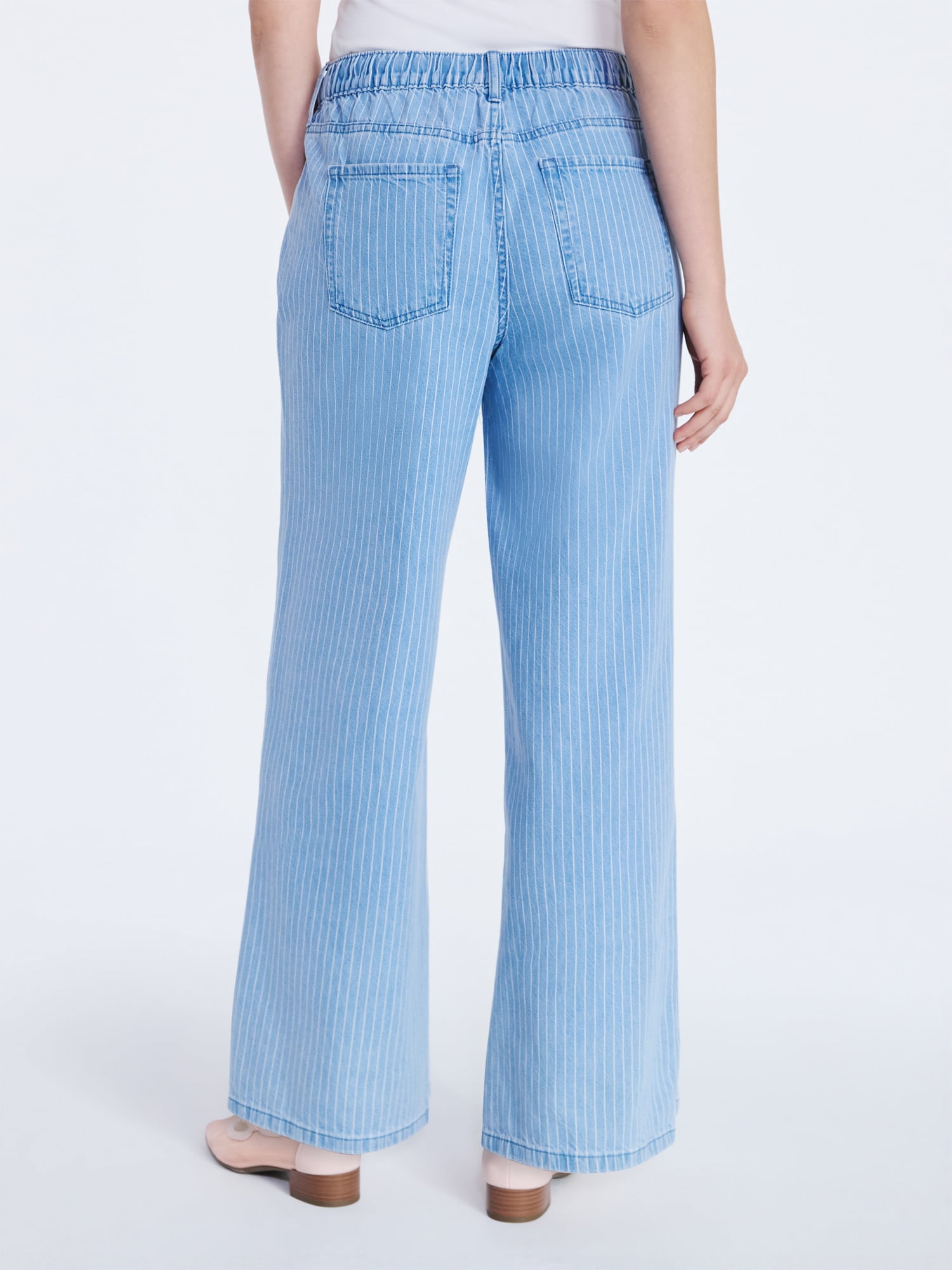 Free Assembly Women's and Women's Plus Striped Wide Leg Relaxed Jeans with Elastic Waist, Sizes XS-4X