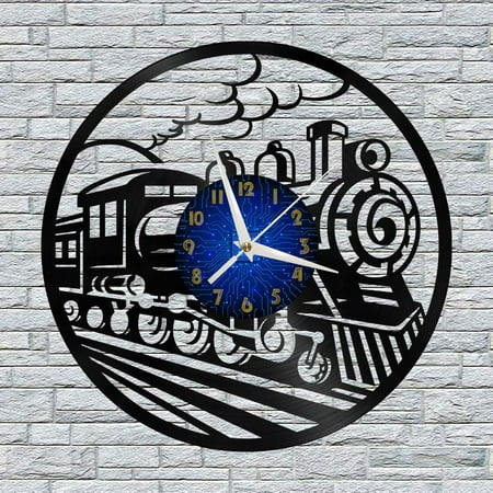 Vintage Train 2 12 Inch Vinyl Record Wall Clock - Silent, Creative, and Unique Clock for Living Room, Entryway, or Bedroom Decor - Perfect Gift Idea(12 inchs B without LED)