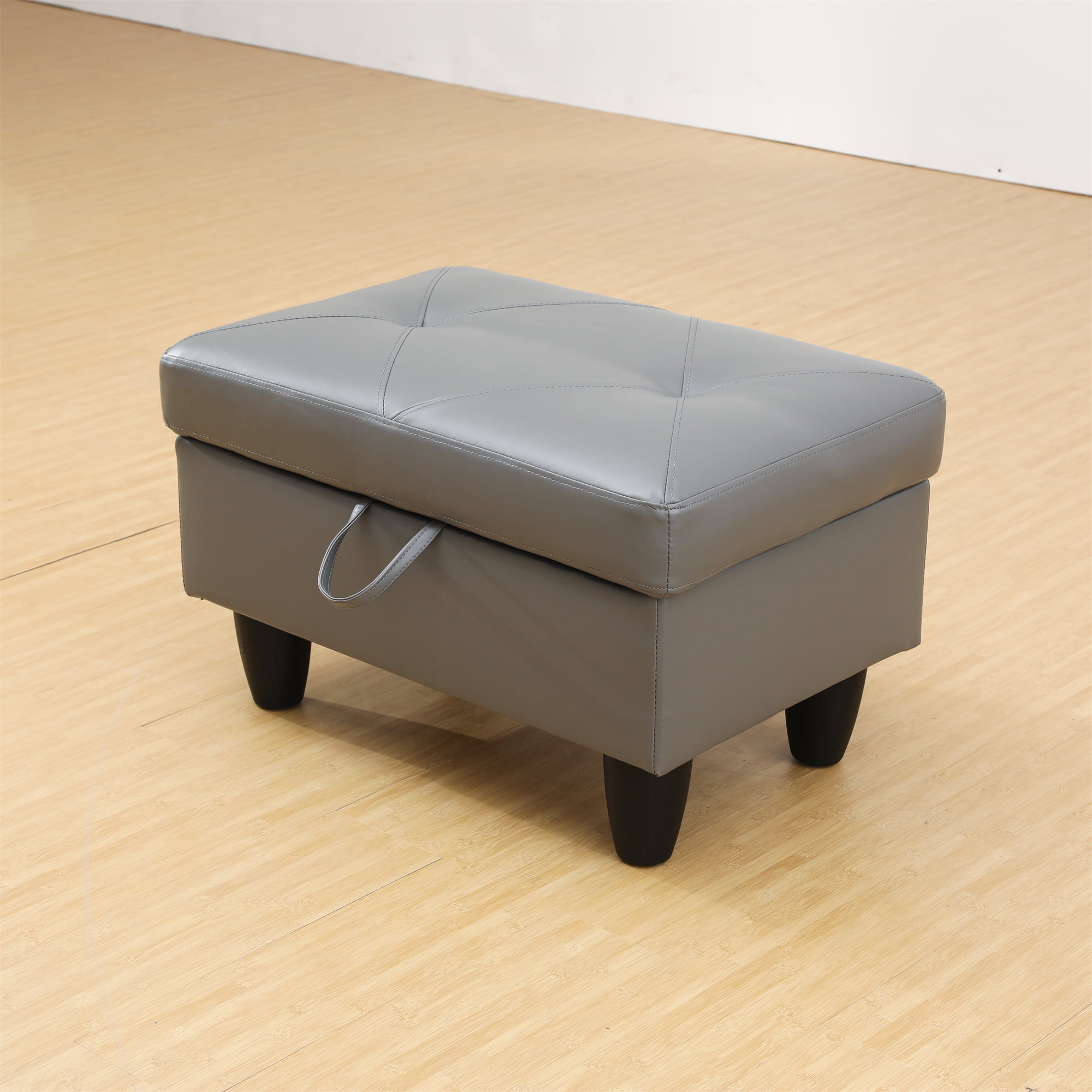 Aukfa 29" Storage Ottoman Bench for Sectional Sofa for Home Office, Lift Top , Leather, Gray