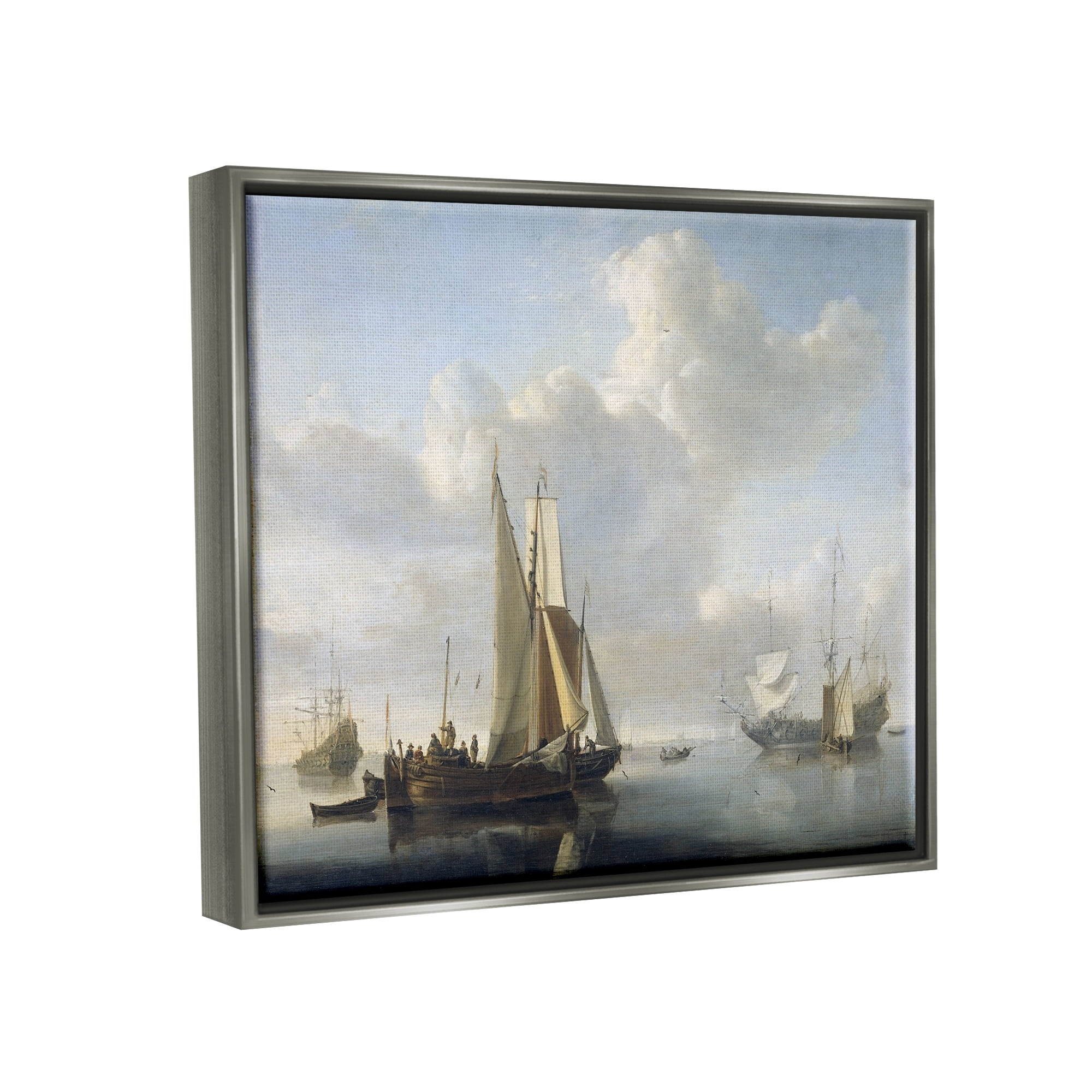 Stupell Industries Ships before the Shore Willem van de Velde Classic Painting Painting Luster Gray Floating Framed Canvas Print Wall Art, Design by one1000paintings