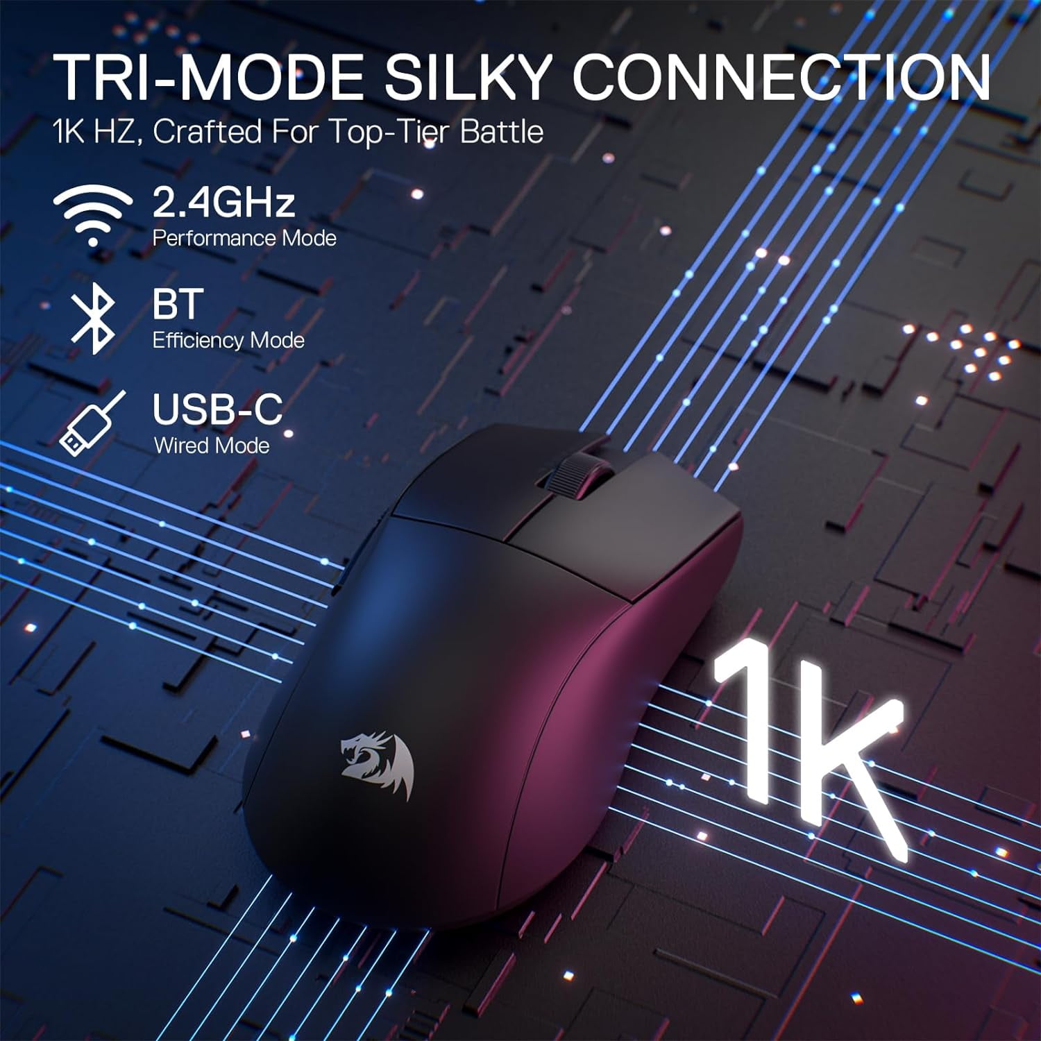 Redragon M916 PRO 3-Mode Wireless Gaming Mouse, 49G Ultra-Light 26K DPI Gamer Mouse w/Ergonomic