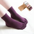 thumbnail image 4 of Five-finger socks toe socks toe socks solid color tube socks sweat absorbent breathable versatile business cotton socks autumn and winter women-dark reddish purple, 4 of 5