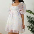 thumbnail image 3 of Female Summer Mini Princess Dress Floral Puff Short Sleeve Square Neck Backless Dress Wedding Female Guest-2-XL, 3 of 7