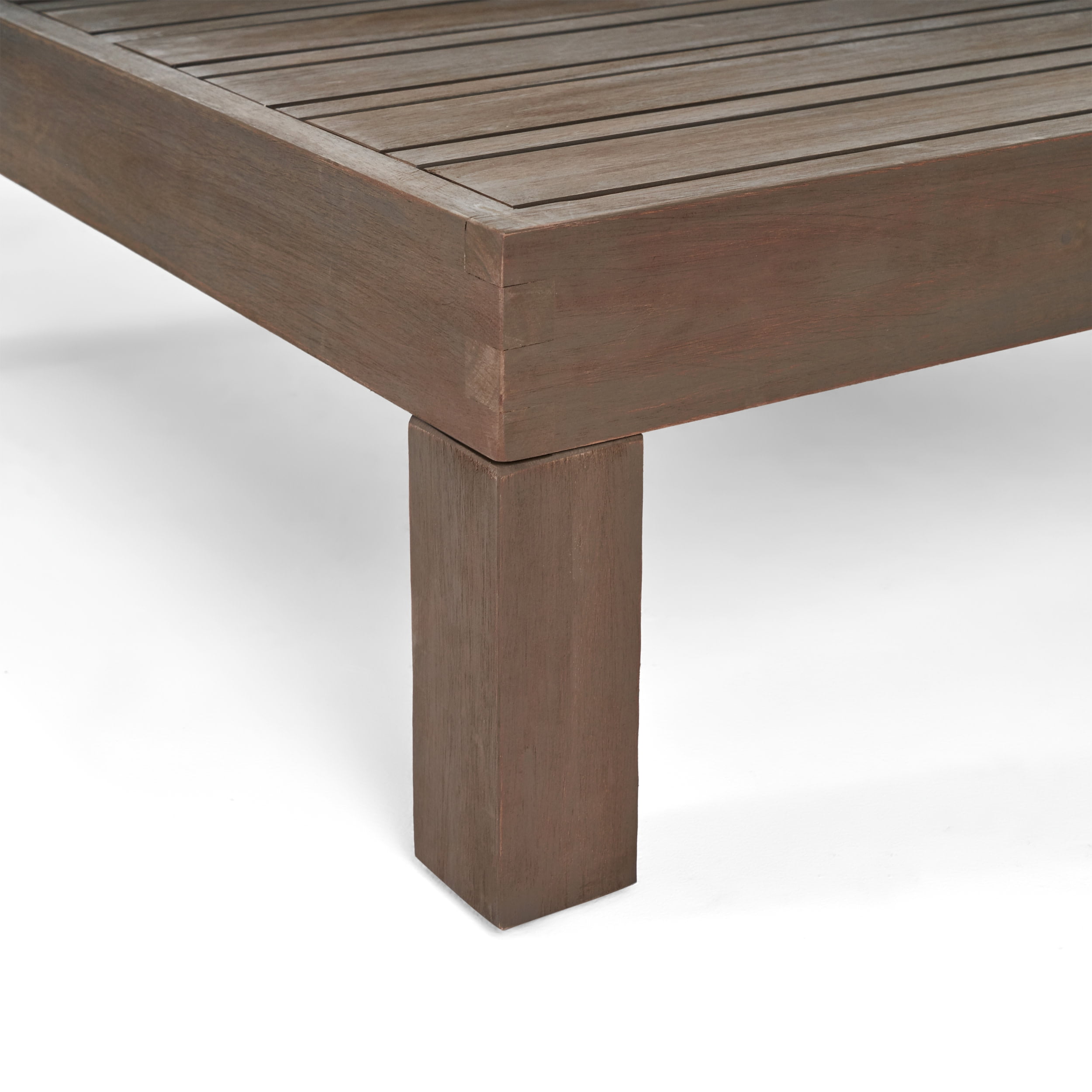 Kaena Acacia Wood Outdoor Left Arm Loveseat and Coffee Table Set with Cushion, Gray and Dark Gray