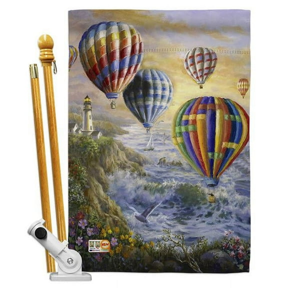 Breeze Decor BD-NA-HS-107048-IP-BO-D-US16-AL 28 x 40 in. Summer Glow Coastal Nautical Impressions Decorative Vertical Double Sided House Flag Set & Pole Bracket Hardware