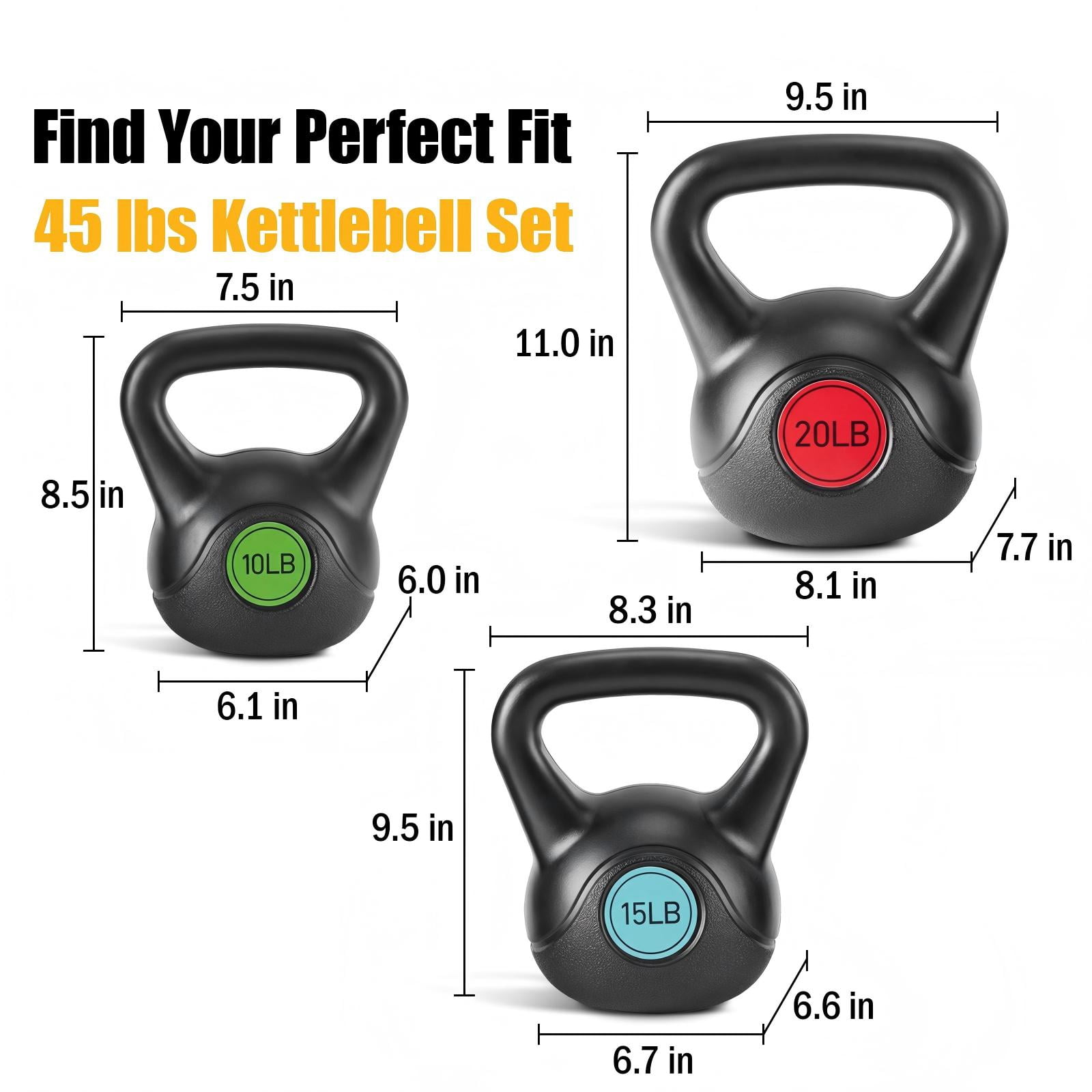 SHOUFTW Powder-Coated Kettlebell with a Cast Iron Core, with a Non-Slip Handle and Flat Base, Suitable for Fitness Training, Durable for Strength Training, Three-Piece Set(10/15/20lb)