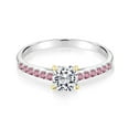 thumbnail image 2 of Gem Stone King 925 Silver and 10K Yellow Gold Lab Grown Diamond and Pink Lab Grown Diamond Engagement Ring for Women | 0.94 Cttw | Cushion 5MM | Gemstone April Birthstone | Size 7, 2 of 4