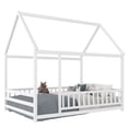 thumbnail image 4 of Leumius Full Size Floor Bed with House Roof Frame, Fence Guardrails Montessori Floor Bed for Boys Girls White, 4 of 7
