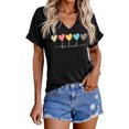 thumbnail image 2 of Tshirts for Women V Neck Heart Print Short Sleeve Tops for Daily Wear Womens Tees Loose Fit Black XL, 2 of 4