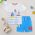 thumbnail image 2 of Toddler Baby Boy Clothes Summer Outfits Sailboat Print T-Shirt & Striped Shorts, Summer Vacation Clothes 4-5 Years, 2 of 9