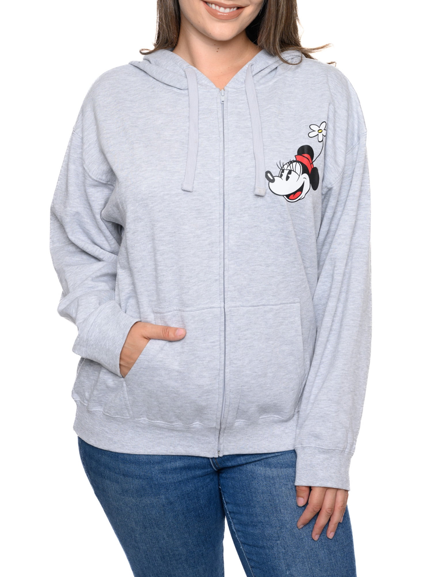 Mickey & Minnie Mouse Hoodie Sweatshirt Front Back Zip Women's