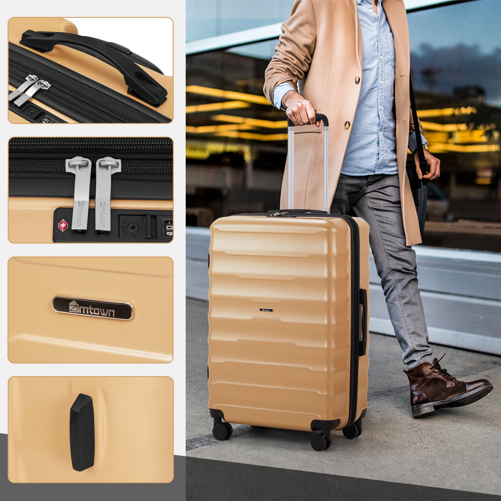 Zimtown 3 Piece Luggage Sets, ABS+PC Expandble Hardside Suitcase TSA Lock Lightweight Durable Spinner Luggage, Yellow