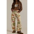 thumbnail image 2 of sicmoss Women's Beige Cotton Vegetable Floral Print Mid Rise Barrel Jeans Baggy Wide Leg Ankle Y2k with Pockets, 2 of 7