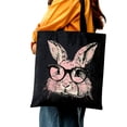 thumbnail image 5 of JEUXUS Bunny with Leopard Glasses Women Cute Easter Bunny Graphic Initial Tote Bags for Women Canvas 14.1x15.7in, 5 of 6