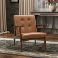 thumbnail image 3 of Bonzy Home Mid-Century Modern Accent Chair Set of 2 Upholstered Leather Armchair with Solid Wood Frame, Leisure Chair Reading Chair for Living Room Bedroom, 3 of 9