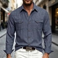 thumbnail image 2 of Western Shirts for Mens Cowboy Shirt Linen Short Sleeve Button Down Shirt Casual Work Shirts with Double Pocket Navy, 2 of 7