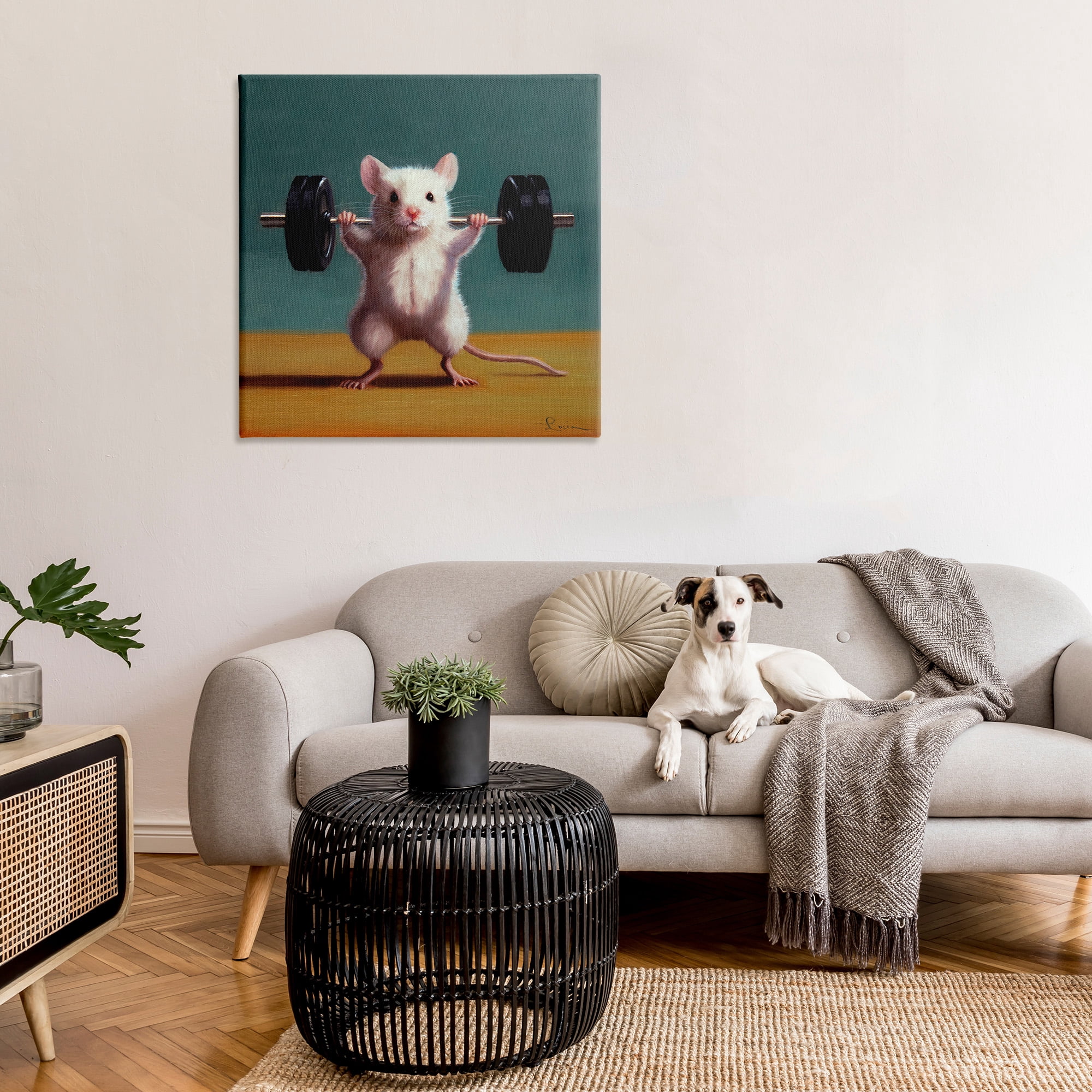 Stupell Industries Weight Lifting Mouse Animals & Insects Painting Gallery Wrapped Canvas Art Print Wall Art, 36 x 36