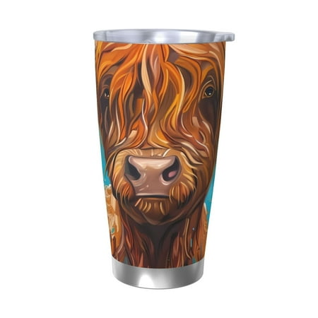 

Lukts Cute Cow Sunflowers Art for 20OZ Car Cup Stainless Steel Direct Drinking Straw Thermos Cup Suitable for Office Travel and Car-Without Straw