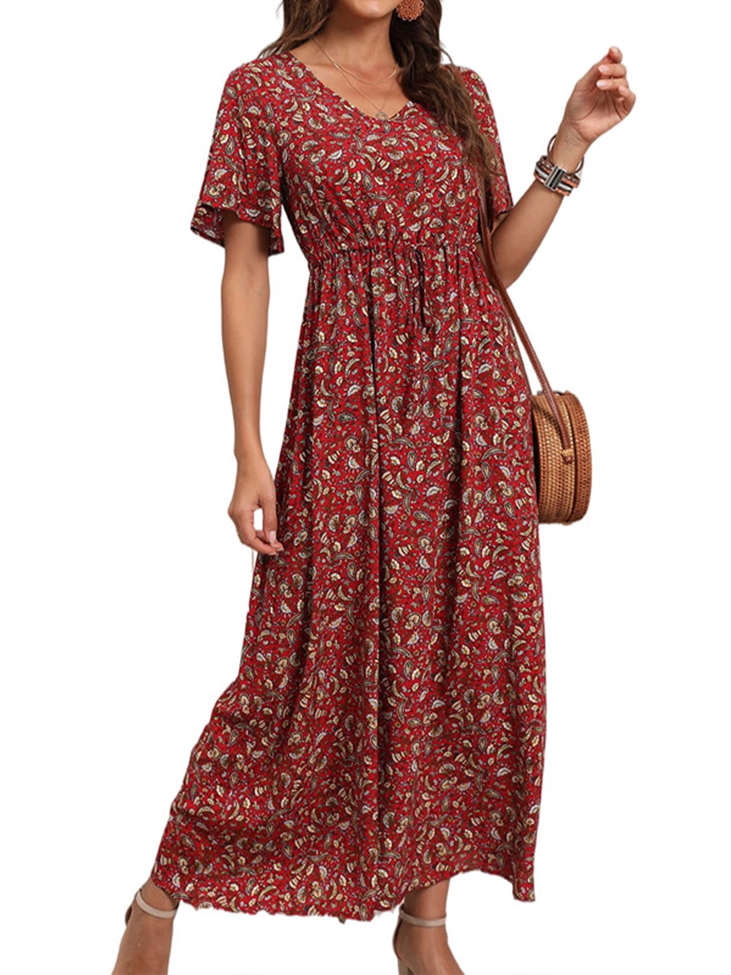 Print Floral Boho Women Fall Beach Dress main image 1