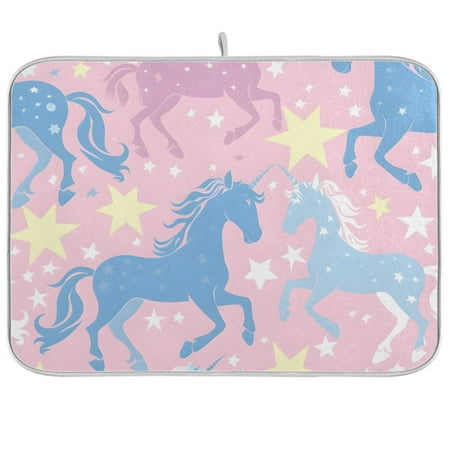 

Dreamy Color Unicorns Stars Dish Drying Mat Absorption Pad Kitchen Drainer for Counter Dinning Table 18 x 24