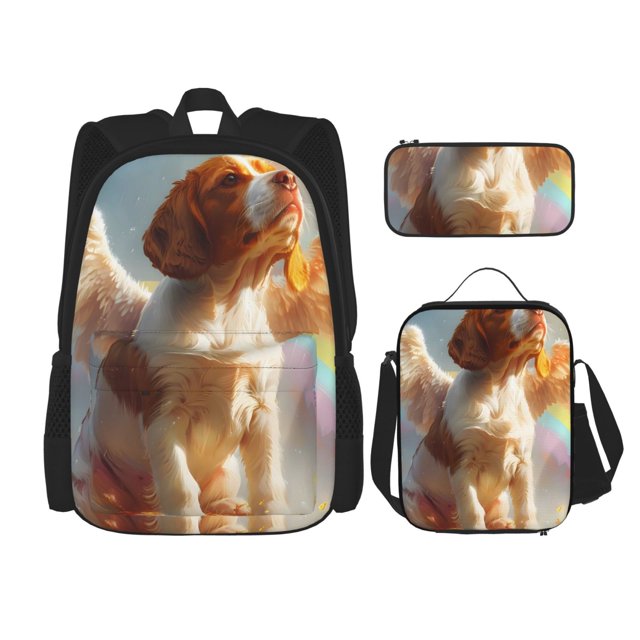 Disketp Rainbow English Cocker Spaniel Mochila Estampada de Gran Capacidad con Lonchera y Estuche, Set de 3 Piezas para Estudiantes