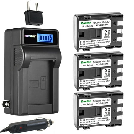 Kastar 3-Pack NB-2LH Battery and LCD AC Charger Compatible with Canon PowerShot S45 PowerShot S50 PowerShot S60 PowerShot S70 PowerShot S80 VIXIA HF R10 HFR10 VIXIA HF R100 HFR100 Cameras