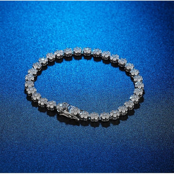 925 Sterling Silver Full 1.5mm Moissanite Women Plum Blossom Bracelets with GRA Certificate-Size 6.3"