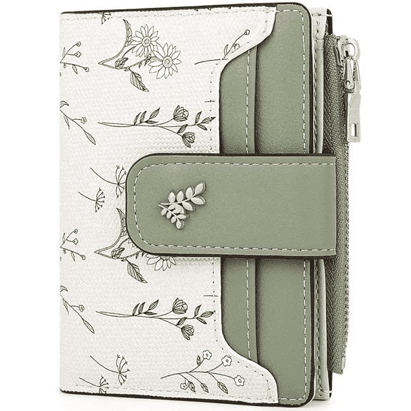 Farcauo Womens Wallet with RFID Blocking Cute Small Wallets for Women Thin Green Women's Wallet Kawaii Flower Card Wallets for Women Ladies