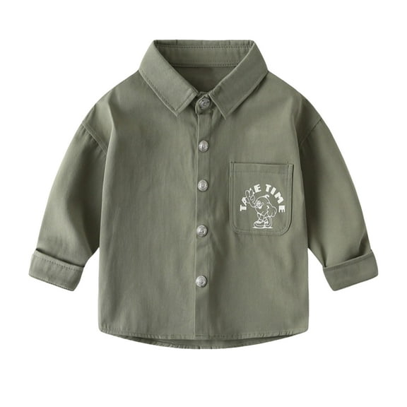 XUELUO Toddler Boys Shirts & Tops Autumn Winter Cartoon Print Lapel Button Down Long Sleeve Gentleman Tops Tee Shirts Sportswear,Green,3-4 Years