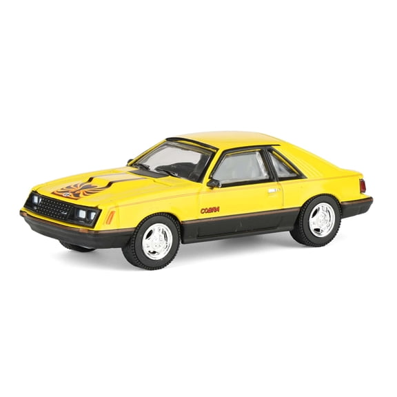 GreenLight 1/64 1979 Ford Mustang Cobra Fastback, Bright Yellow with Cobra Graphics & Stripes, Muscle Series 30 13370-C