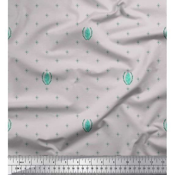 Soimoi Gray Rayon Crepe Fabric Leaves & Asterisk Symbol Decor Fabric Printed Yard 46 Inch Wide