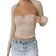 thumbnail image 1 of xiaxaixu Women's Spring Autumn Crop Tops Solid Color Long Sleeve Square Neck Slim T-shirt, 1 of 7