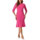 thumbnail image 1 of Vestido de tubo elegante para mujer Inspire Chic, con cuello redondo, mangas 3/4, abertura, ceñido al cuerpo, en color rosa intenso, talla XL, 1 of 5