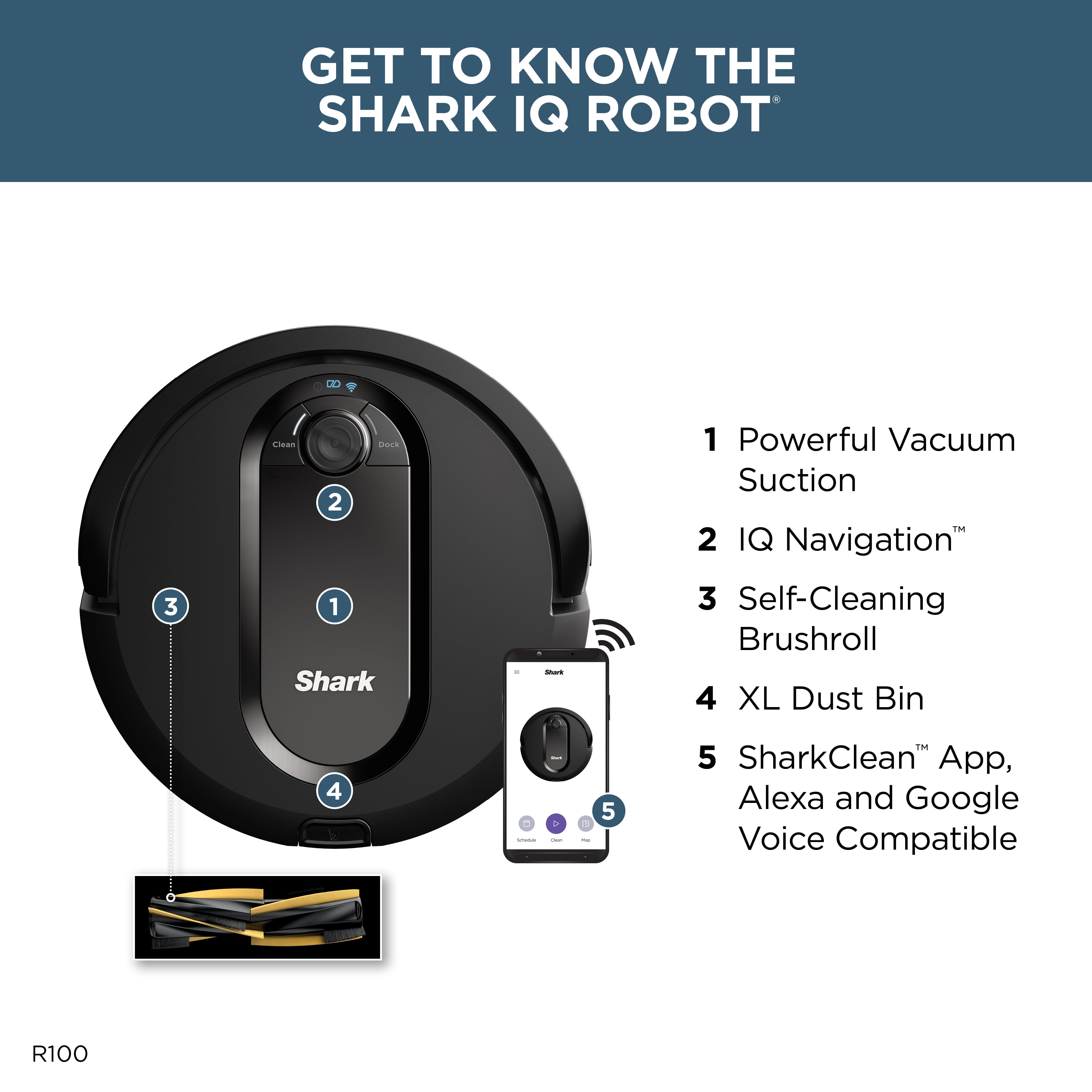  Shark IQ RV1001, Wi-Fi Connected, Home Mapping Robot Vacuum,  Without Auto-Empty dock, Black