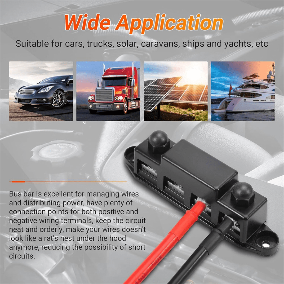 Power Distribution Block, 12V 300A Bus Bar, 3/8Inch Studs Terminal Strip, 12-48V Heavy Duty Terminal Block