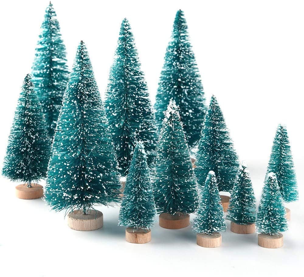 10Pcs Artificial Mini Sisal Bottle Brush Christmas Trees Village Xmas Decoration 
