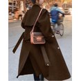 thumbnail image 2 of sicmoss Women's Coffee Double Breasted Wool Pea Coat Notch Lapel Midi Winter, 2 of 6